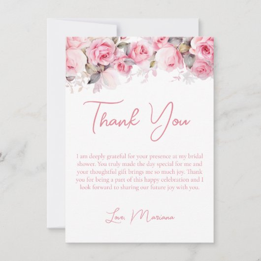 Pink Roses Bridal Shower Thank You Card Kaart (Voorkant)