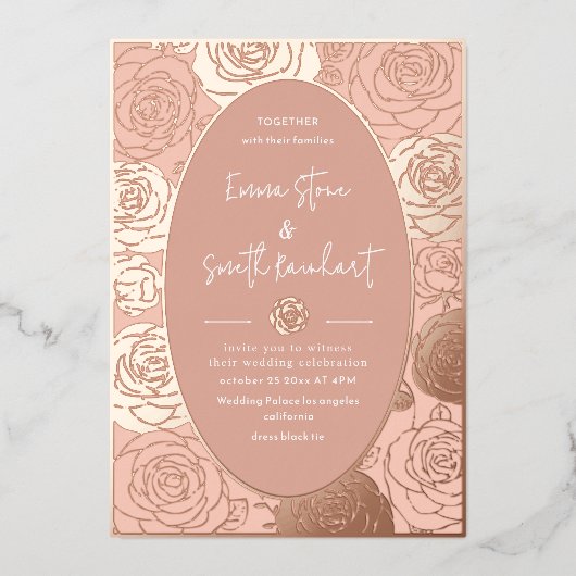 Pink Roses bruiloft Folie uitnodiging (Voorkant)