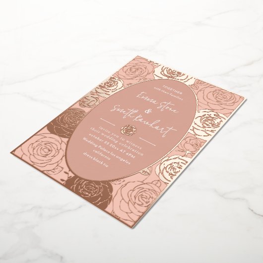 Pink Roses bruiloft Folie uitnodiging (Gedraaid)