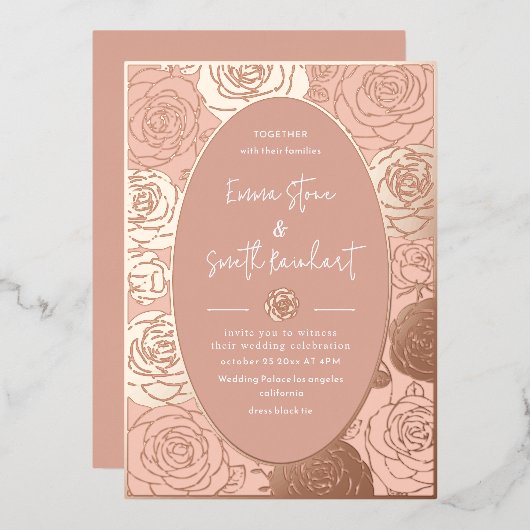 Pink Roses bruiloft Folie uitnodiging (Voorkant / Achterkant)