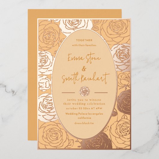 Pink Roses bruiloft Folie uitnodiging (Voorkant / Achterkant)