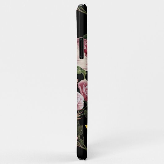 PINK ROSES, BUTTERFLIES, zwart Floral Monogram Case-Mate iPhone Case (Achterkant/rechts)