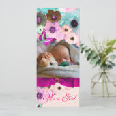 PINK ROSES, BUTTERFLY BABY SHOWER FOTO TEMPLATE KAART (Staand voorkant)