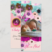 PINK ROSES, BUTTERFLY BABY SHOWER FOTO TEMPLATE KAART (Voorkant / Achterkant)