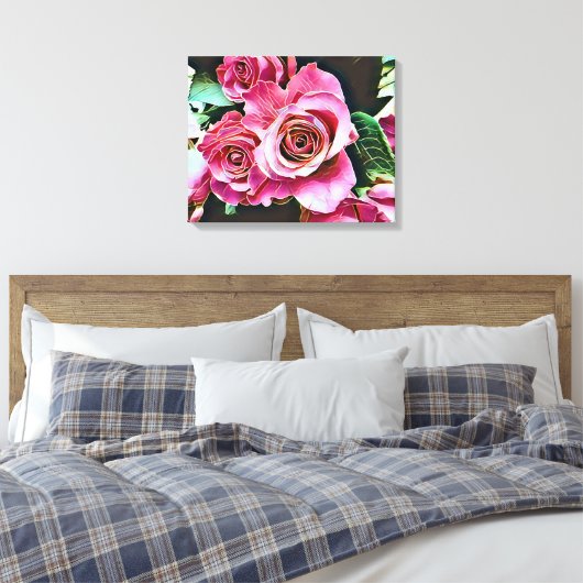 PINK ROSES CANVAS AFDRUK (Insitu (Slaapkamer))