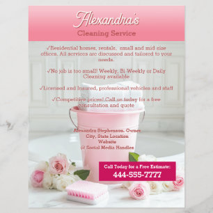 Pink Roses Cleaning Service Sjabloon Business Flyer
