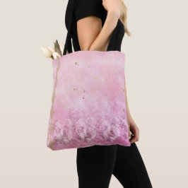 Pink Roses Damask Grunge - Canvas tas