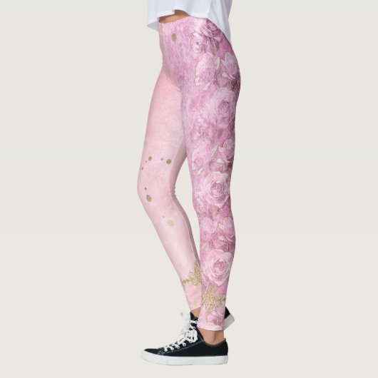 Pink Roses Damask Grunge - Leggings (Links)