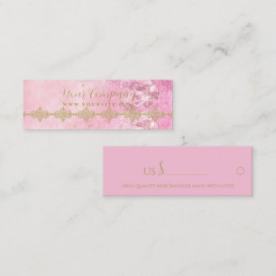 Pink Roses Damask Grunge - Prijs Label, Business C Mini Visitekaartje