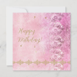 Pink Roses Damask Grunge - Wenskaart Feestdagenkaart