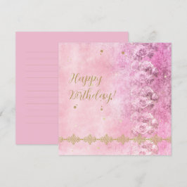 Pink Roses Damask Grunge - Wenskaart Feestdagenkaart
