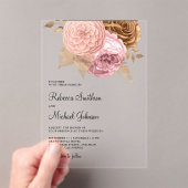 Pink Roses Earthy Floral Wedding Acryl Uitnodigingen (Insitu (Draagbaar))