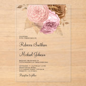 Pink Roses Earthy Floral Wedding Acryl Uitnodigingen (Voorkant)