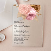 Pink Roses Earthy Floral Wedding Acryl Uitnodigingen