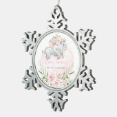 Pink Roses Elephant Baby 1st First Christmas Tin Sneeuwvlok Ornament (Rechts)