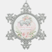 Pink Roses Elephant Baby 1st First Christmas Tin Sneeuwvlok Ornament (Voorkant)