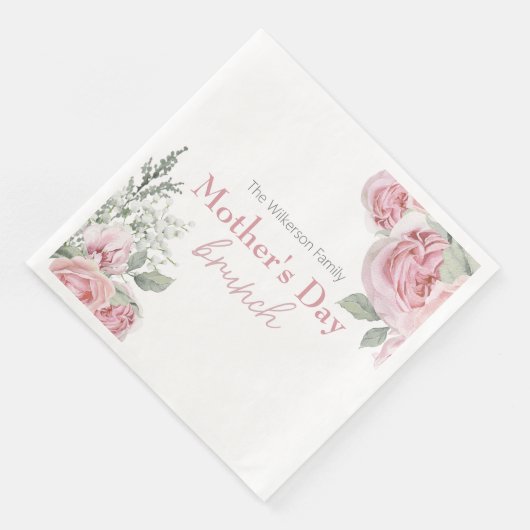 Pink Roses en Baby's Breath Moederdag Brunch Servet (Hoek)