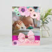 PINK ROSES EN BOW BABY SHOWER FOTO TEMPLATE KAART (Staand voorkant)