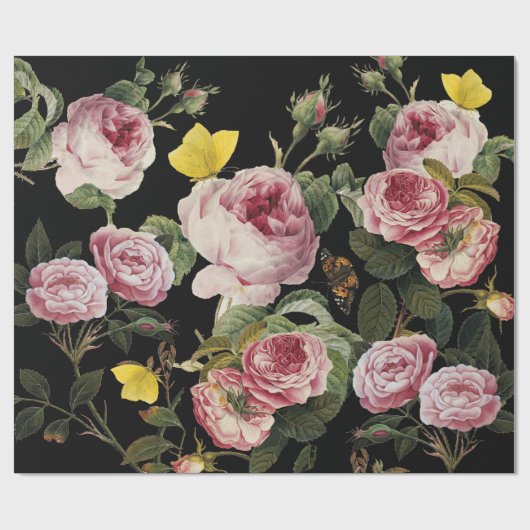 PINK ROSES EN GEEL BUTTERFLIES CADEAUPAPIER (Vlak)