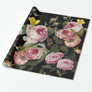 PINK ROSES EN GEEL BUTTERFLIES CADEAUPAPIER