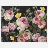 PINK ROSES EN GEEL BUTTERFLIES FLEECE DEKEN (Voorkant (Horizontaal))