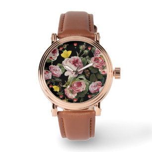 PINK ROSES EN GEEL BUTTERFLIES HORLOGE