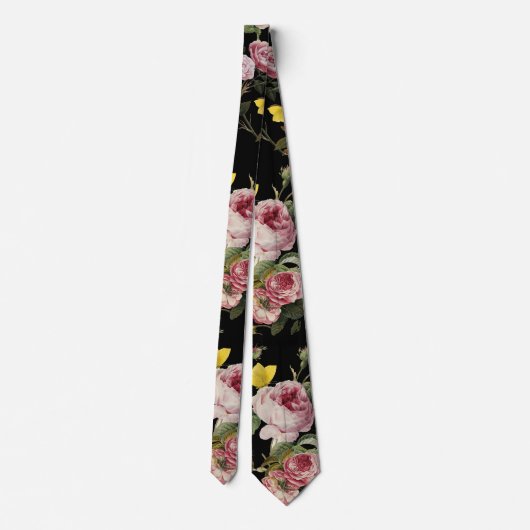 PINK ROSES EN GEEL BUTTERFLIES STROPDAS (Achterkant)