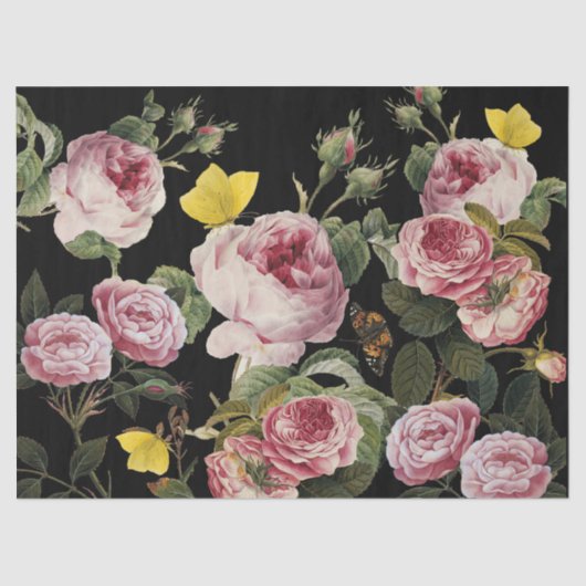 PINK ROSES EN GEEL BUTTERFLIES TISSUEPAPIER (Voorkant)