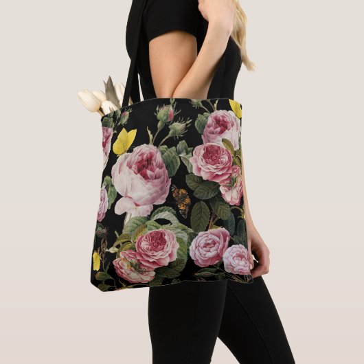 PINK ROSES EN GEEL BUTTERFLIES TOTE BAG (Dichtbij)