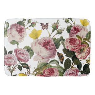 PINK ROSES EN GEEL BUTTERFLIES White Floral Badmat