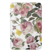 PINK ROSES EN GEEL BUTTERFLIES White Floral Badmat (Voorkant Verticaal)