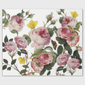 PINK ROSES EN GEEL BUTTERFLIES White Floral Cadeaupapier (Vlak)