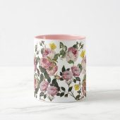 PINK ROSES EN GEEL BUTTERFLIES White Floral Mok (Midden)