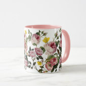 PINK ROSES EN GEEL BUTTERFLIES White Floral Mok (Voorkant rechts)