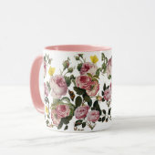 PINK ROSES EN GEEL BUTTERFLIES White Floral Mok (Voorkant links)