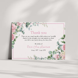 Pink roses eucalyptus leaves floral frame funeral bedankkaart