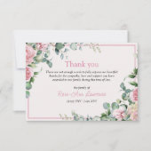 Pink roses eucalyptus leaves floral frame funeral bedankkaart (Voorkant)