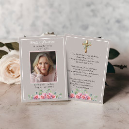 Pink Roses & Eucalyptus Memorial Photo Prayer Card Visitekaartje