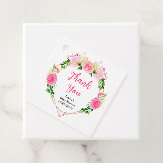 Pink Roses Floral Baby shower Dank u Bedankjes Labels (In situ)