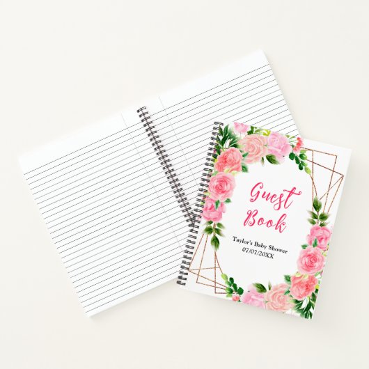 Pink Roses Floral Baby Shower Guest Book Notitieboek (Binnen)