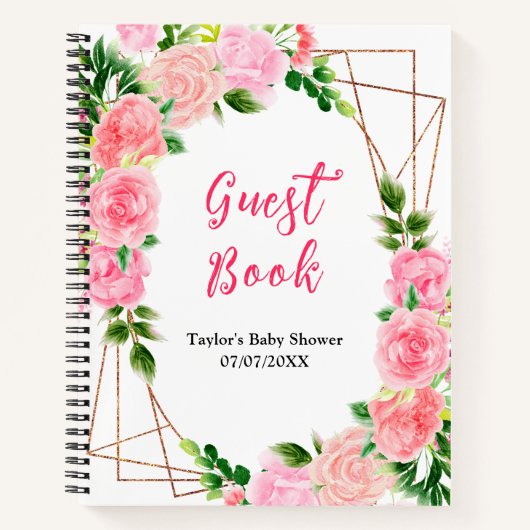 Pink Roses Floral Baby Shower Guest Book Notitieboek (Voorkant)
