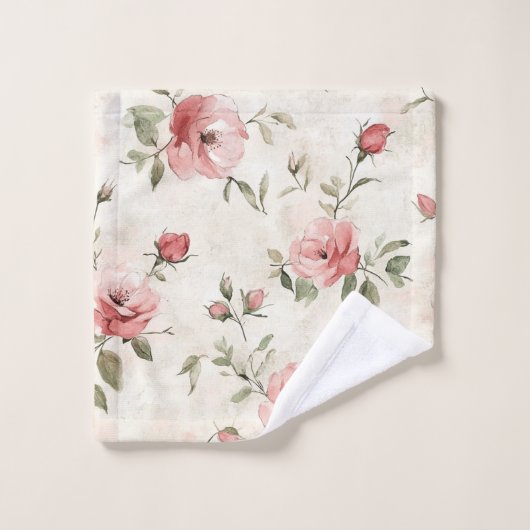 Pink Roses Floral Bad Handdoek (Wasdoekje)
