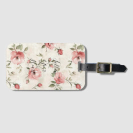 Pink Roses Floral Bagagelabel