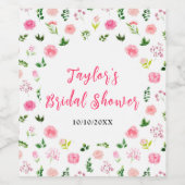 Pink Roses Floral Bridal Shower Wijn Etiket (Enkel label)