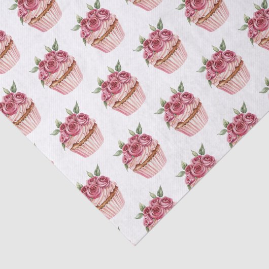 Pink Roses Floral Cupcakes Birthday Tissuepapier (Detail)