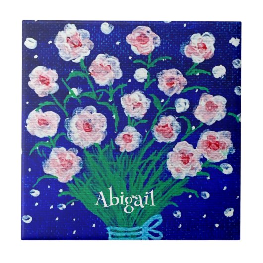 Pink Roses Floral Customized Ceramic Tile Tegeltje (Voorkant)