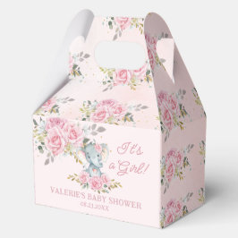 Pink Roses Floral Elephant Girl Baby Shower  Bedankdoosjes