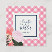 Pink Roses Floral en Pink Gingham Vierkante Visitekaartje (Voorkant)