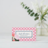 Pink Roses Floral en Pink Gingham Visitekaartje (Staand voorkant)