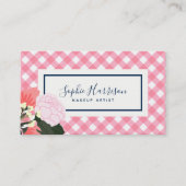 Pink Roses Floral en Pink Gingham Visitekaartje (Voorkant)